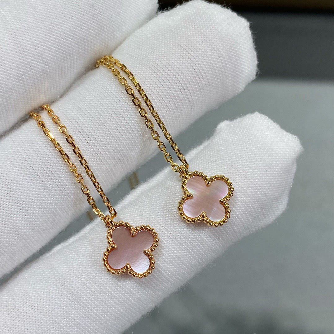 [Glow Jewelry]CLOVER 15MM PINK MOTHER-OF-PEARL SINGLE FLOWER NECKLACE