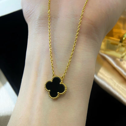 ¡®Glow Jewelry¡¯CLOVER 15MM BLACK ONYX SINGLE FLOWER NECKLACE