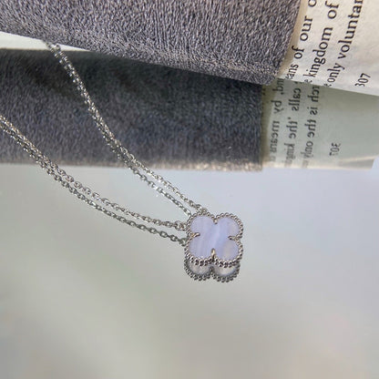 ¡®Glow Jewelry¡¯CLOVER 15MM BLUE CHALCEDONY NECKLACE SILVER