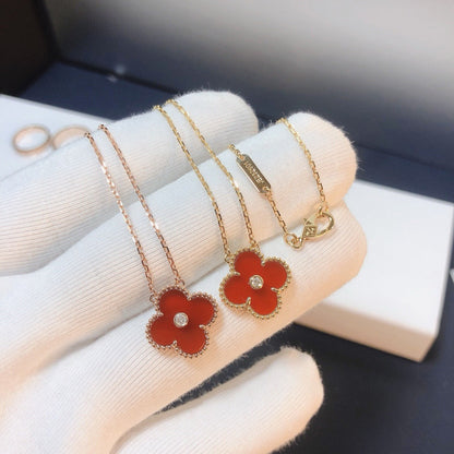 [Glow Jewelry]CLOVER 15MM DIAMOND CARNELIAN NECKLACE