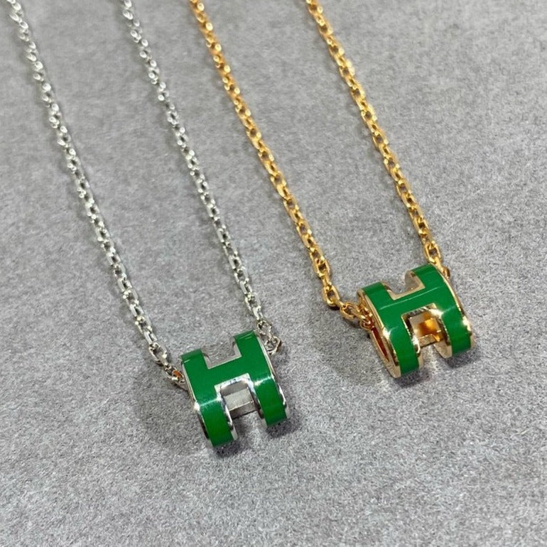 [Glow Jewelry]POP H GREEN NECKLACE SILVER AND GOLD