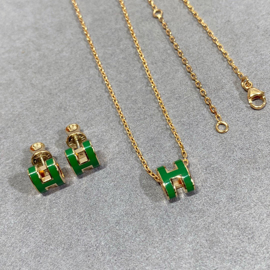 [Glow Jewelry]POP H GREEN NECKLACE SILVER AND GOLD