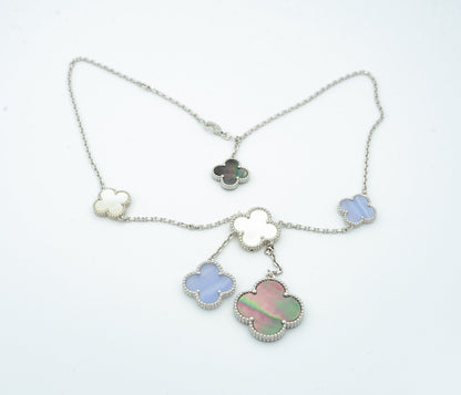 ¡®Glow Jewelry¡¯CLOVER MOP CHALCEDONY NECKLACE SILVER 6 MOTIF