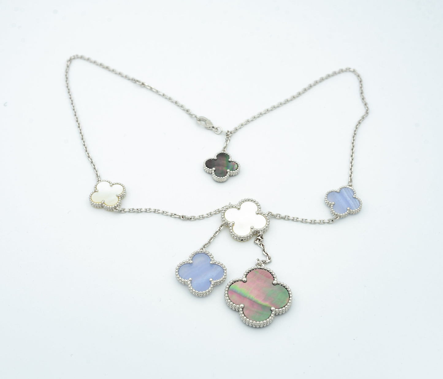 [Glow Jewelry]CLOVER MOP CHALCEDONY NECKLACE SILVER 6 MOTIF