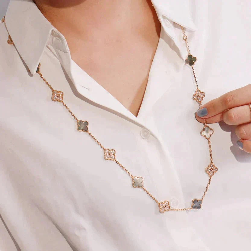 ¡®Glow Jewelry¡¯CLOVER 20 MOTIFS DARK MOP DIAMOND  NECKLACE