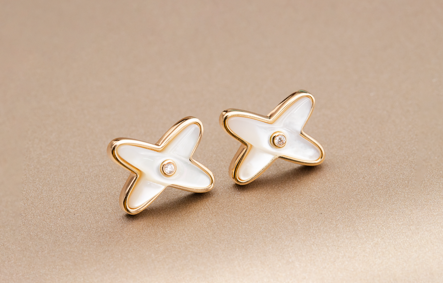 [Glow Jewelry]JEUX DE WHITE MOP ROSE GOLD DIAMOND EARRINGS