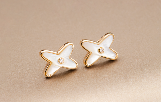 [Glow Jewelry]JEUX DE WHITE MOP PINK GOLD DIAMOND EARRINGS