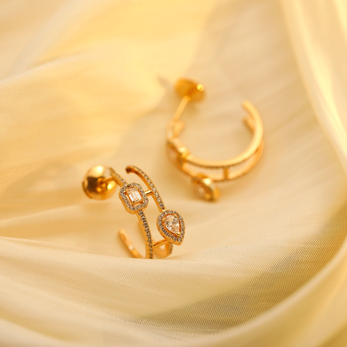 [Glow Jewelry]CREOLES MY TWIN 2 RANGS SILVER DIAMOND EARRINGS