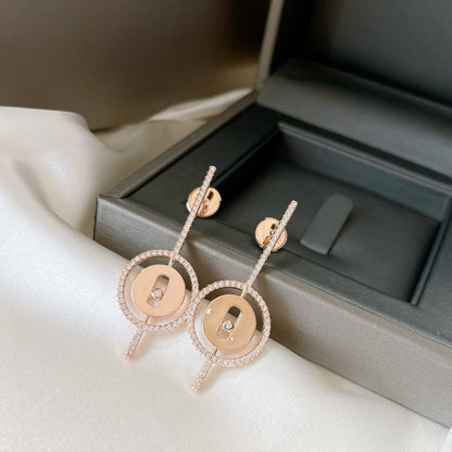 [Glow Jewelry]LUCKY MOVE ARROW PINK GOLD DIAMOND EARRINGS