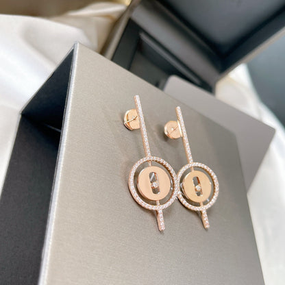 [Glow Jewelry]LUCKY MOVE ARROW PINK GOLD DIAMOND EARRINGS