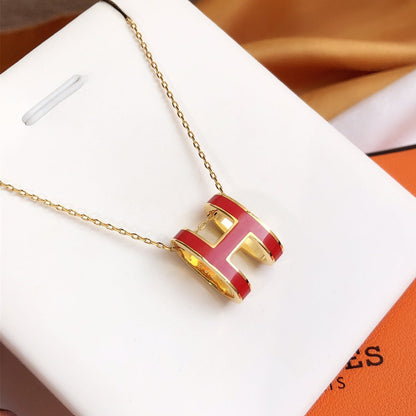 [Glow Jewelry]HM CLIC RED ENAMEL GOLD NECKLACE