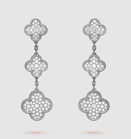 [Glow Jewelry]CLOVER 3 MOTIF DIAMOND SILVER DROP EARRINGS
