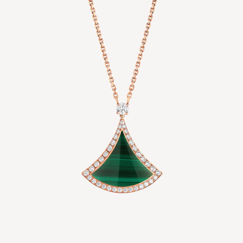 [Glow Jewelry]DREAM MALACHITE DIAMOND PAVED PINK GOLD NECKLACE