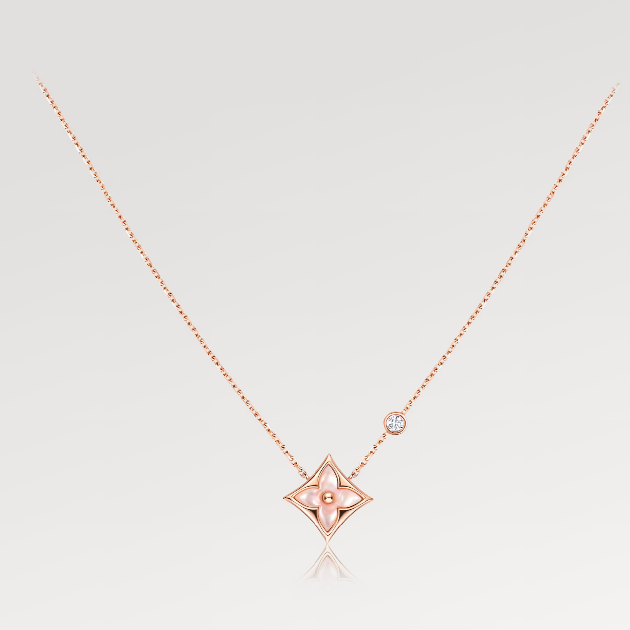 ¡®Glow Jewelry¡¯STAR PINK MOP 1 DIAMOND PINK GOLD NECKLACE