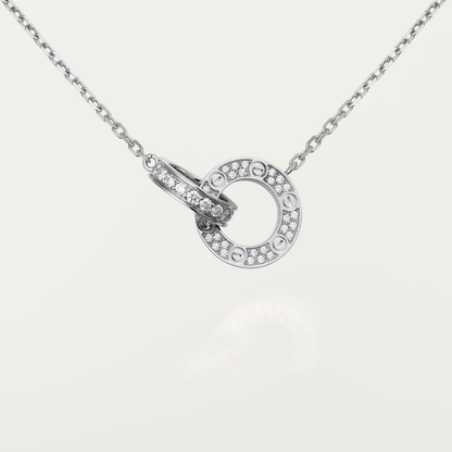 [Glow Jewelry]LOVE 7.6MM NECKLACE ROSE GOLD AND SILVER  FULL DIAMOND