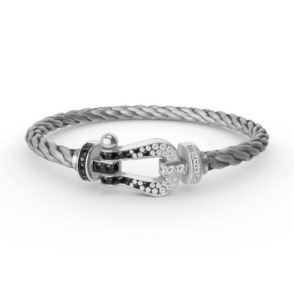 [Glow Jewelry]FORCE LARGE HORSESHOE BLACK WHITE DIAMOND BRACELET SILVER