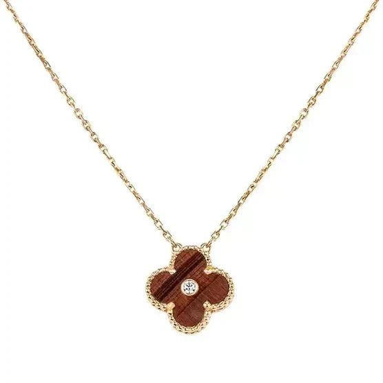 [Glow Jewelry]CLOVER 15MM DIAMOND AND YELLOW TIGER'S EYE AGATE necklace