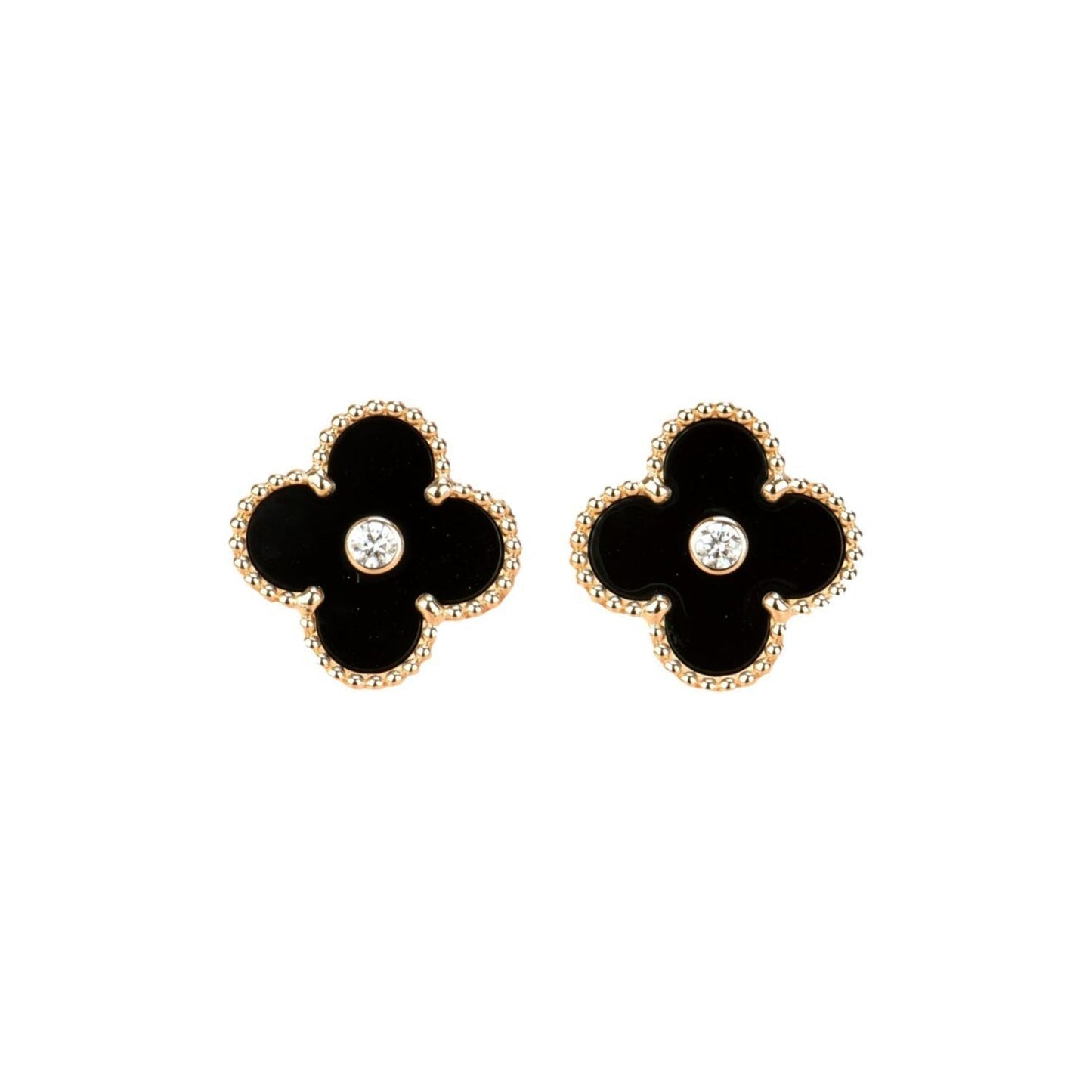 [Glow Jewelry]CLOVER MEDIUM 1 MOTIFS ONYX DIAMOND EARRINGS