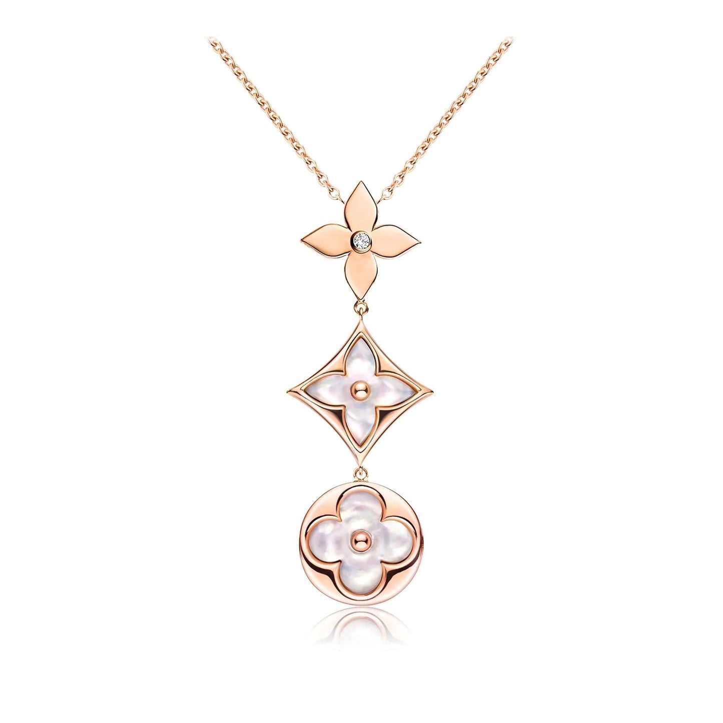 [Glow Jewelry]COLOR BLOSSOM LARIAT NECKLACE PINK GOLD WHITE MOTHER PEARL AND DIAMOND