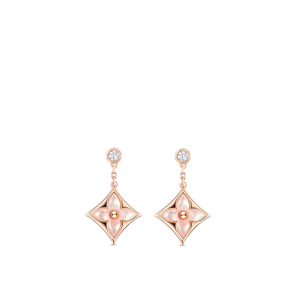 [Glow Jewelry]DOUBLE STAR PINK GOLD MOP DROP EARRINGS