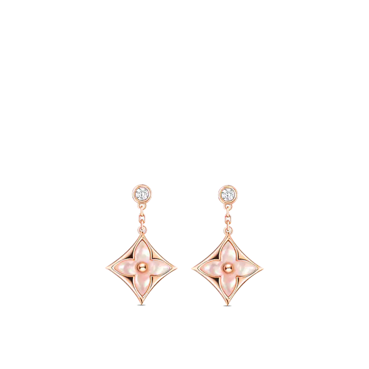 [Glow Jewelry]DOUBLE STAR PINK GOLD MOP DROP EARRINGS
