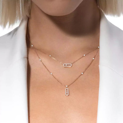 [Glow Jewelry]2 Rows Rose Gold Diamond Pave_ Necklace Move Uno
