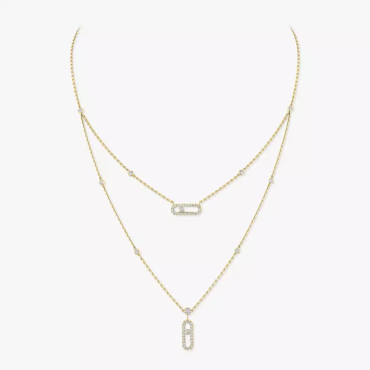 [Glow Jewelry]2 Rows Rose Gold Diamond Pave_ Necklace Move Uno