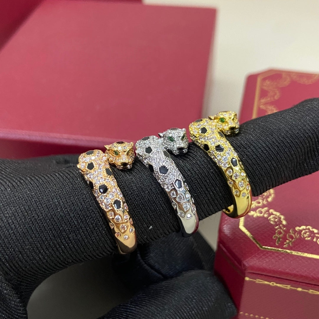[Glow Jewelry]FULL DIAMOND DOUBLE LEOPARD HEAD RING