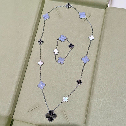 [Glow Jewelry]DETACHABLE CLOVER 15(11+4) FLOWER SILVER NECKLACE SET