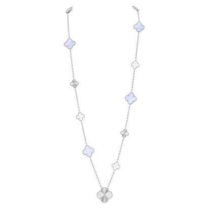 [Glow Jewelry]DETACHABLE CLOVER 15(11+4) FLOWER SILVER NECKLACE SET