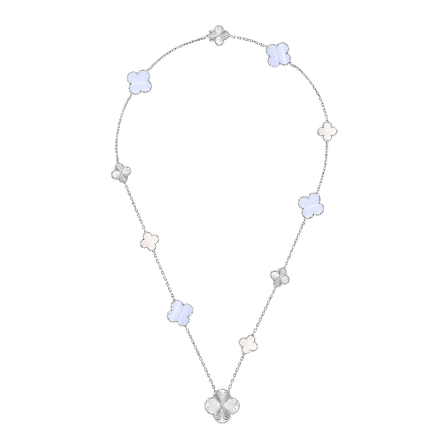 [Glow Jewelry]DETACHABLE CLOVER 15(11+4) FLOWER SILVER NECKLACE SET