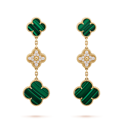 ¡®Glow Jewelry¡¯CLOVER EARRINGS GOLD MALACHITE DIAMOND 3 MOTIF