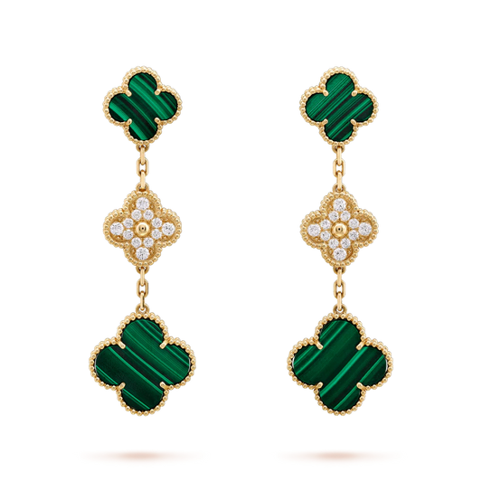 ¡®Glow Jewelry¡¯CLOVER EARRINGS GOLD MALACHITE DIAMOND 3 MOTIF