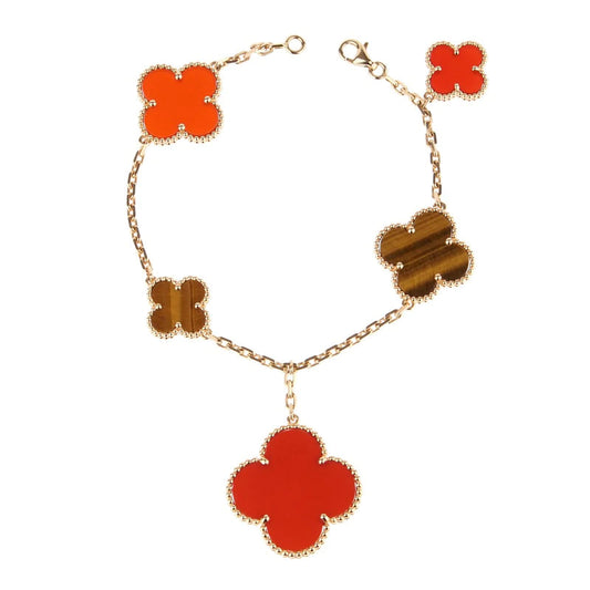 ¡®Glow Jewelry¡¯CLOVER BRACELET 5 MOTIFS CARNELIAN TIGER EYE
