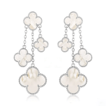 [Glow Jewelry]CLOVER EARRINGS WHITE MOP 4 MOTIFS SILVER