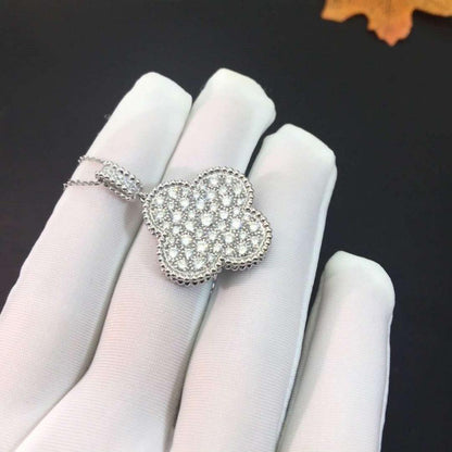 ¡®Glow Jewelry¡¯CLOVER 25MM SILVER FULL DIAMOND BIG CLOVER NECKLACE