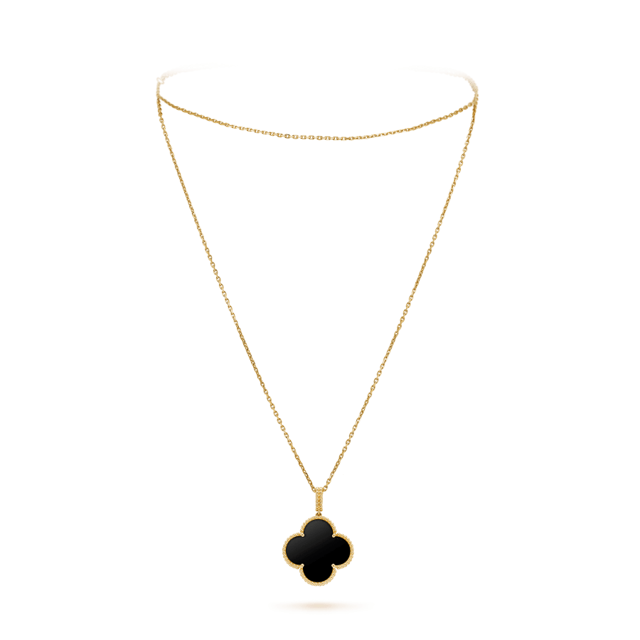 [Glow Jewelry]CLOVER 25MM GOLD ONYX BIG CLOVER NECKLACE