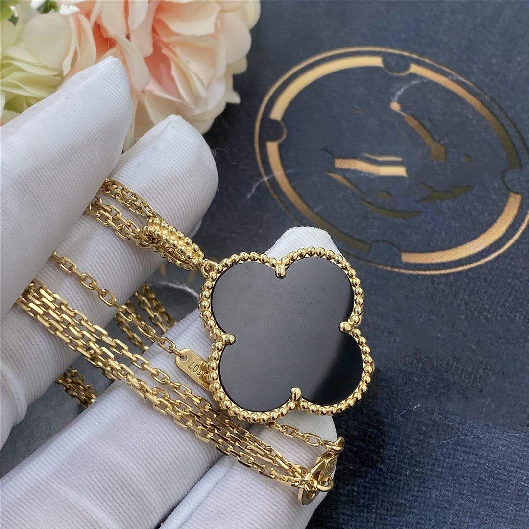 ¡®Glow Jewelry¡¯CLOVER 25MM GOLD ONYX BIG CLOVER NECKLACE