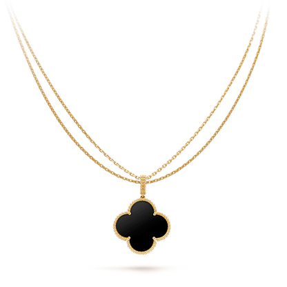 ¡®Glow Jewelry¡¯CLOVER 25MM GOLD ONYX BIG CLOVER NECKLACE