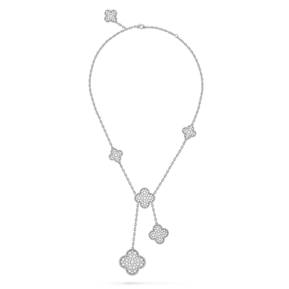 [Glow Jewelry]CLOVER 5 MOTIFS SILVER DIAMONDS NECKLACE