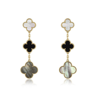 ¡®Glow Jewelry¡¯CLOVER EARRINGS GOLD ONYX MOP 3 MOTIF
