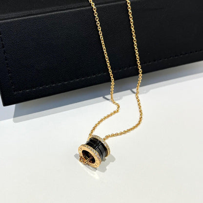 [Glow Jewelry]ZERO 1 BLACK CERAMIC DIAMOND PINK GOLD NECKLACE